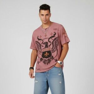 VTG Y2K All Over Print Helix Henley Shirt XL Pink Grunge Gothic‎ 2000s